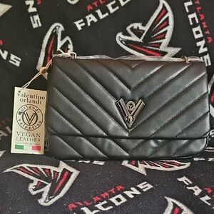 *Brand New* Valentino Orlandi Black Quilted Shoulder Bag with Silver Hardware